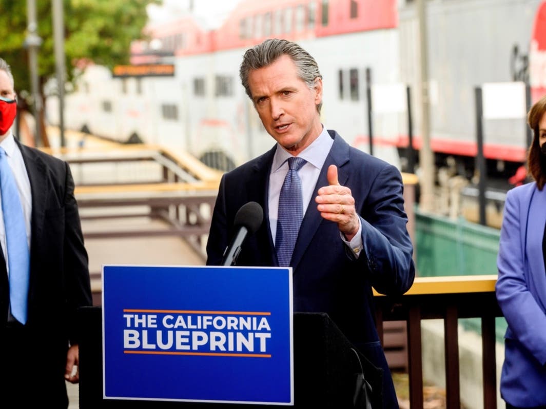 California Gov. Gavin Newsom discusses his budget proposal in January. 