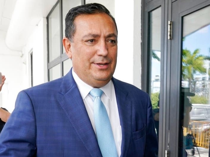 Former Miami police Chief Art Acevedo arrives at Miami City Hall for a hearing to determine his job. Acevedo was suspended Monday after a tumultuous six-month tenure. City commissioners voted unanimously to fire him Thursday.