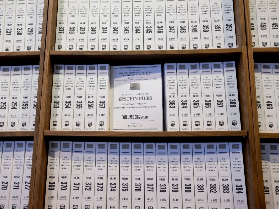 A portion of the approximately 3.5 million pages of public records of the Epstein files is on display at The Donald J. Trump and Jeffrey Epstein Memorial Reading Room, which is traveling to cities around Florida through Nov. 4.