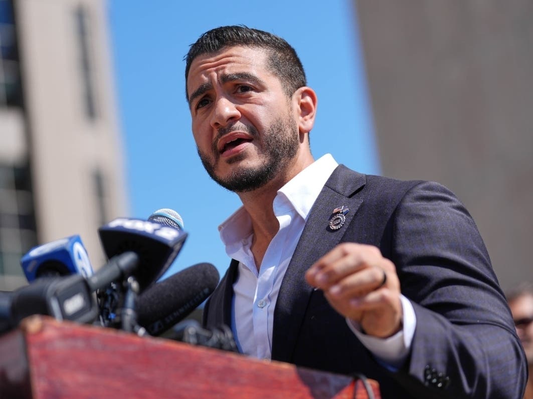 Abdul El-Sayed speaks during a news conference at the Spirit of Detroit shortly after winning the Democratic nomination for U.S. Senate in Michigan, Wednesday, Aug. 5, 2026, in Detroit.