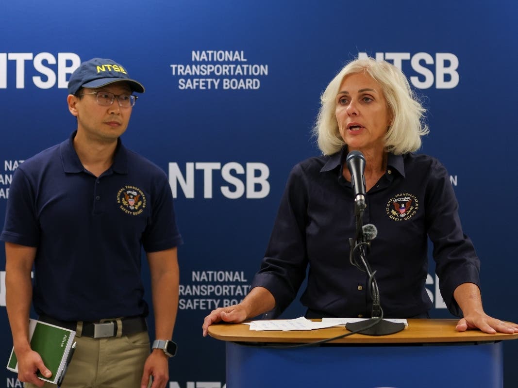 National Transportation Safety Board investigator Chihoon Shin, left, stands alongside National Transportation Safety Board Chair Jennifer Homendy as she speaks during a news conference at Miami International Airport on Monday, Sept. 7, 2026, in Miami.