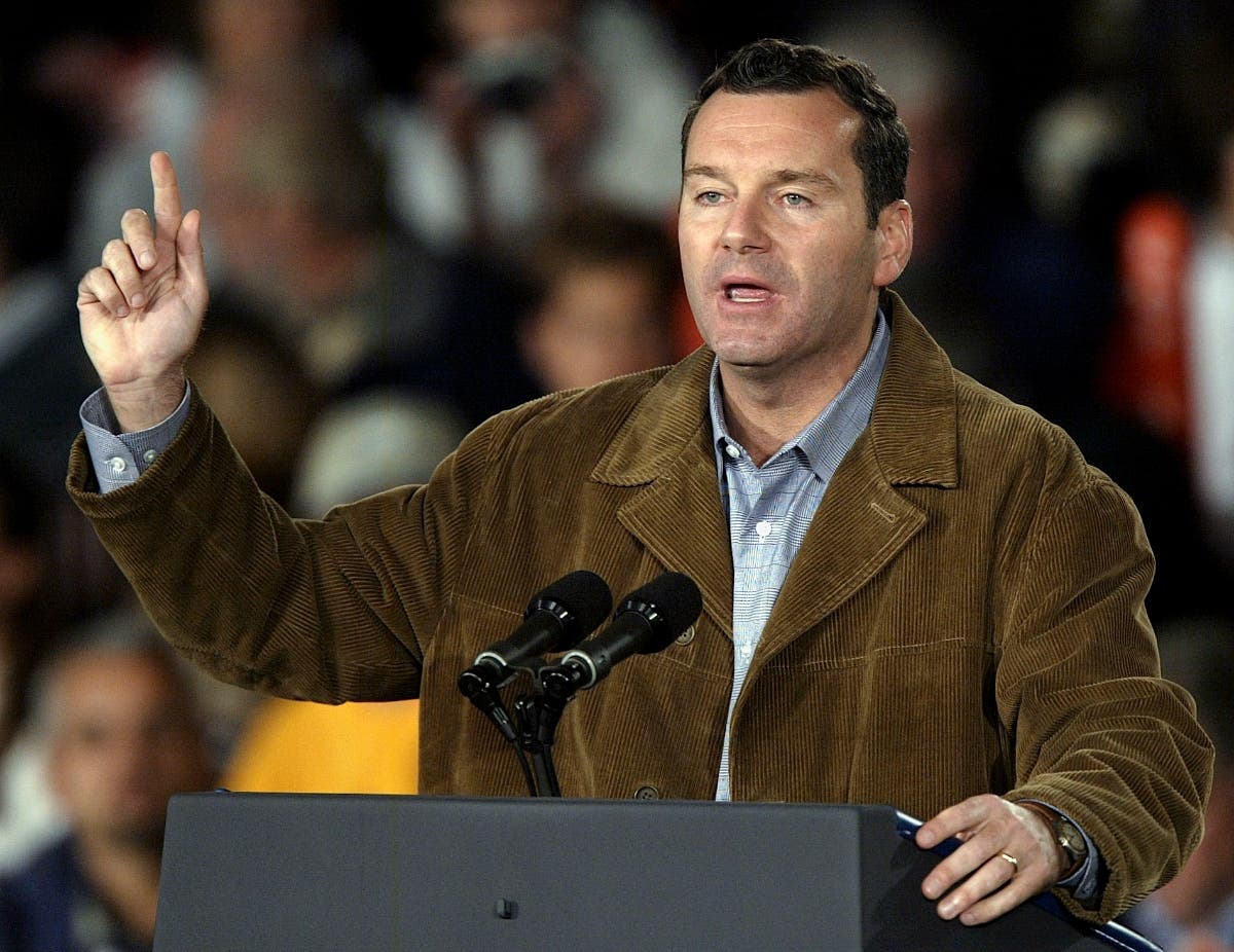 Tim Michels speaks before an event in 2004 when he was running against Democrat Russ Feingold for U.S. Senate. 
