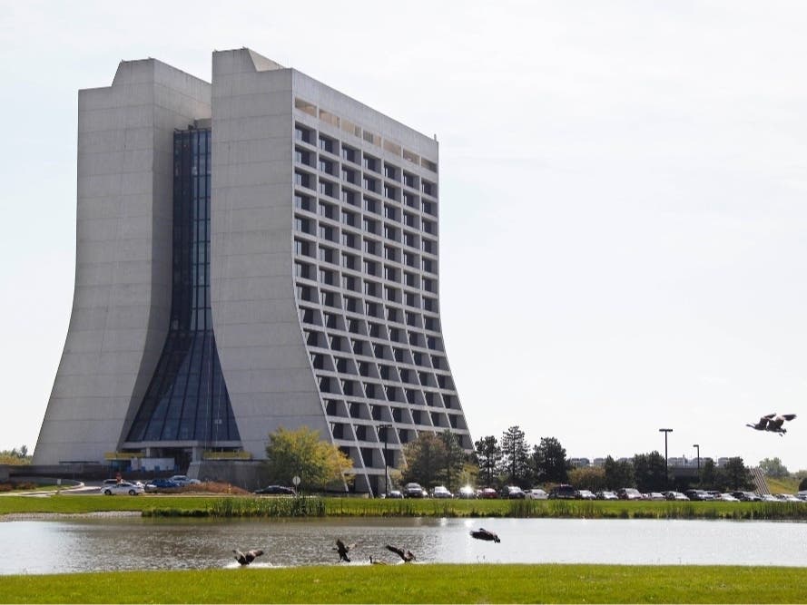 In this Sept. 20, 2011, photo, geese gather outside the main building at the Fermi National Accelerator Laboratory in Batavia.