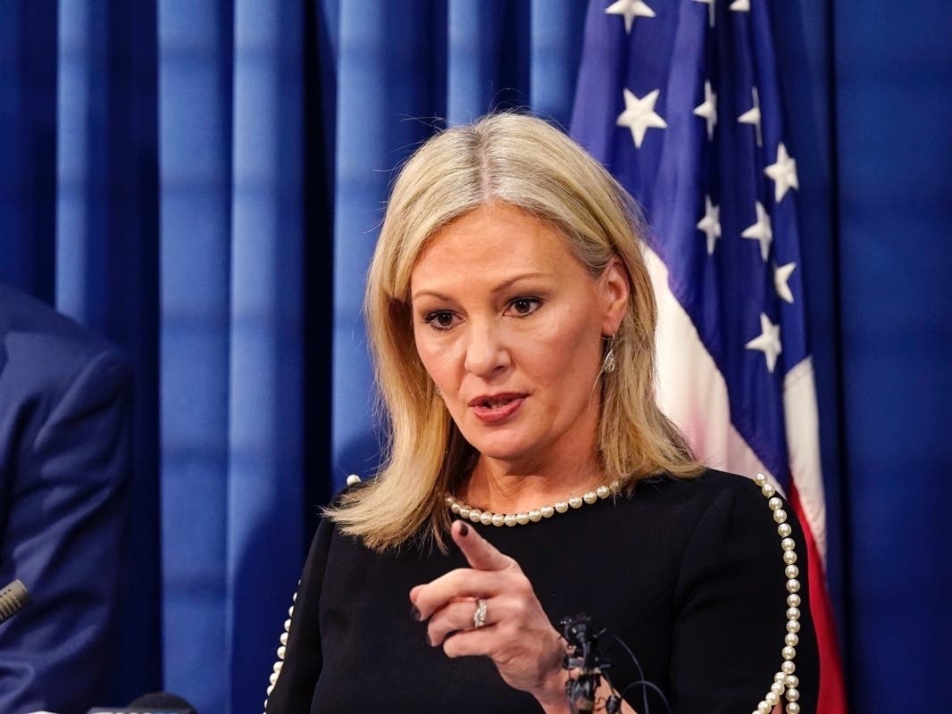 Oakland County prosecutor Karen McDonald addresses the media in her office Dec. 3 in Pontiac, Michigan.