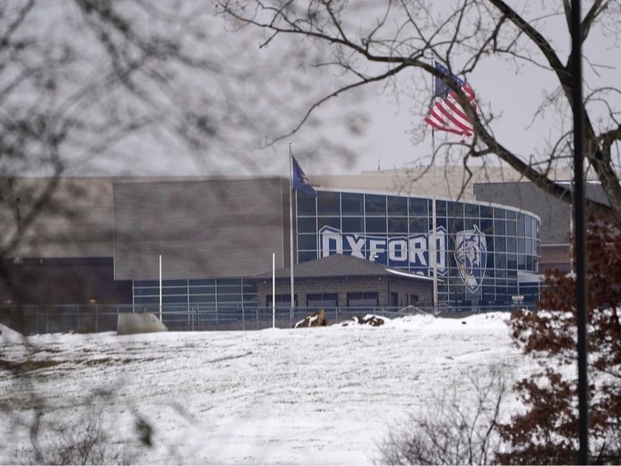 Oxford High School is shown in Oxford, Mich., Tuesday, Nov. 30, 2021, where authorities say a student opened fire at the school. 