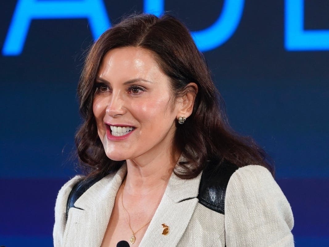 Gov. Gretchen Whitmer speaks during a news conference in Lansing, Mich., Tuesday, Jan. 25, 2022. Whitmer sued Thursday, April 7, to protect abortion rights, asking a Michigan court to recognize a right to abortion under the state constitution.