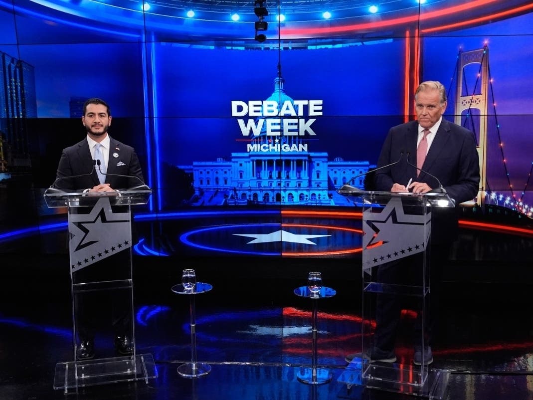 Michigan U.S. Senate candidates Republican Mike Rogers and Democrat Abdul El-Sayed debate earlier this month in Grand Rapids.