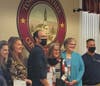 Some of the recipients of Bethel's COVID grants (left to right): Lisa and Karen Petri (Petri School of Irish Dancing), Will Morris (Sprouts Restaurant), Cindy Datin (Datin Bros.), Alice Hutchinson (Byrds Books), and Patrick Austin (Sycamore Restaurant).
