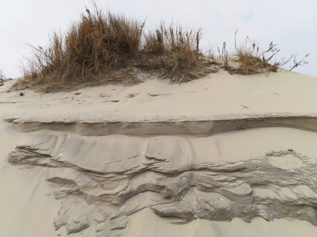 Severe erosion is seen along the beachfront on Feb. 24, 2023, in North Wildwood, N.J. 