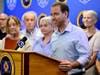 Former Mayor of Hartford and Democratic candidate for U.S. Representative Luke Bronin speaks at a news conference with firefighters and teachers July 23 in West Hartford. Bronin defeated incumbent U.S. Rep. John Larson, D-1st District.