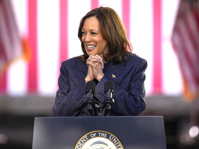 Democratic presidential nominee Vice President Kamala Harris speaks during a campaign event at Washington Crossing Historic Park, Wednesday, Oct. 16, 2024, in Washington Crossing, Pa.
