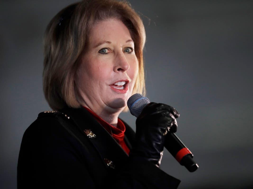 Attorney Sidney Powell, an attorney for Donald Trump, speaks during in Alpharetta, Ga., Dec. 2, 2020. Lawyer Sidney Powell pleads guilty as part of deal with prosecutors over efforts to overturn Trump’s loss in Georgia. 
