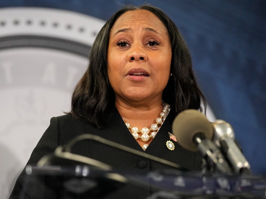 Fulton County District Attorney Fani Willis speaks during a news conference at the Fulton County Government Center on Aug. 14 in Atlanta after an indictment was returned against former President Donald Trump and 18 others.