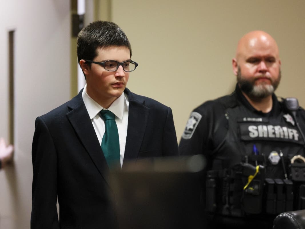 Colt Gray, the 16-year-old Apalachee High School shooting suspect, is led in by deputies for his sentencing at Barrow County Superior Court, Monday, July 27, 2026, in Winder, Ga. 