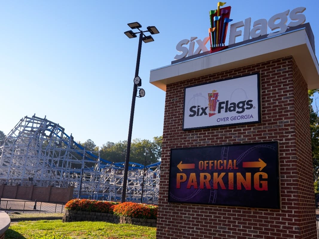Attractions are seen at Six Flags Over Georgia, about 15 miles (24 kilometers) northwest of Atlanta, Tuesday, Oct. 13, 2026.