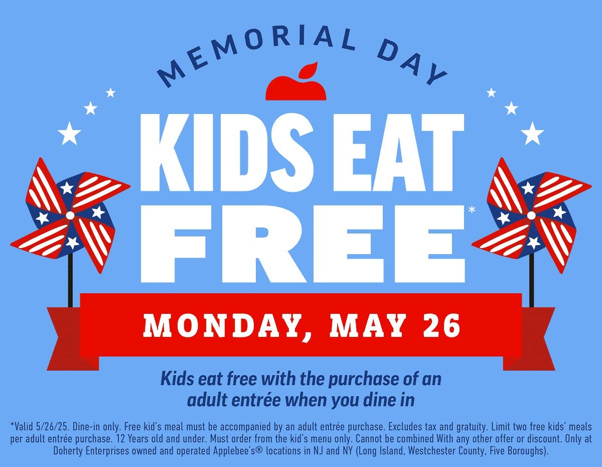  Kids Eat Free at Applebee’s on Memorial Day in Queens 