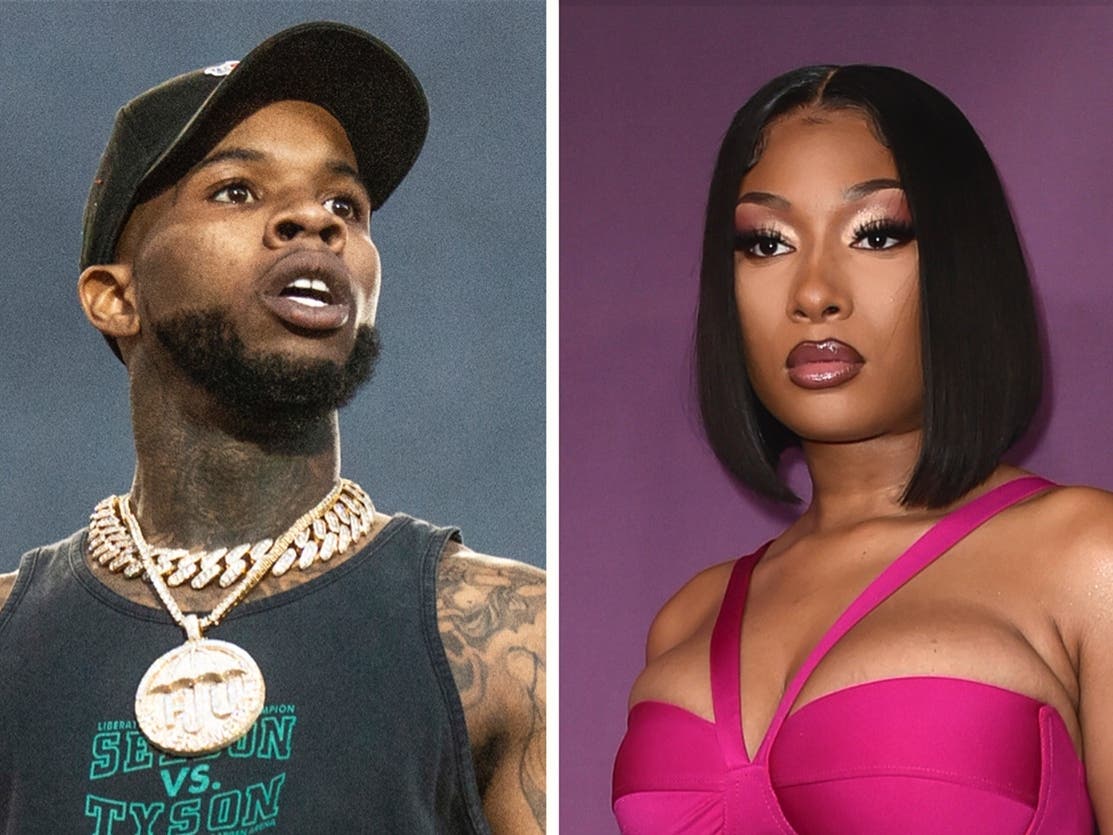 This combination photo shows Tory Lanez at a 2018 performance and Megan Thee Stallion in 2022. Lanez was sentenced to TK following his December conviction on three felony charges.