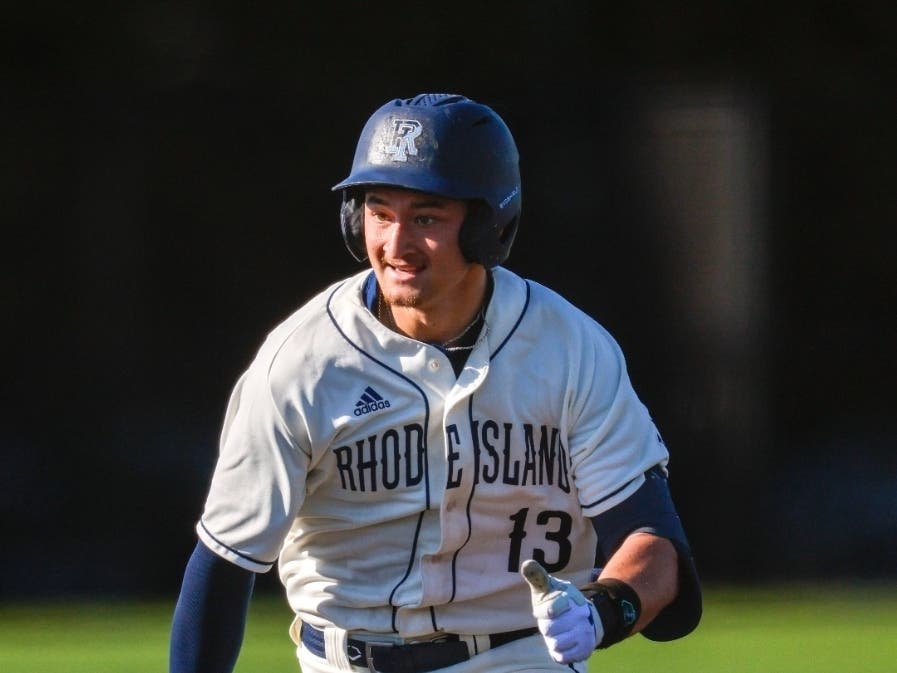 Rhode Island's Reece Moroney (13) heads to third base during an NCAA baseball game against New Haven on Tuesday, March 10, 2026, in Kingston, R.I. 