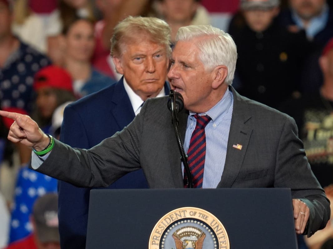 Nassau County Executive Bruce Blakeman speaks as President Donald Trump listens during a Fighting For American Workers event, Friday, May 22, 2026, in Suffern, N.Y.