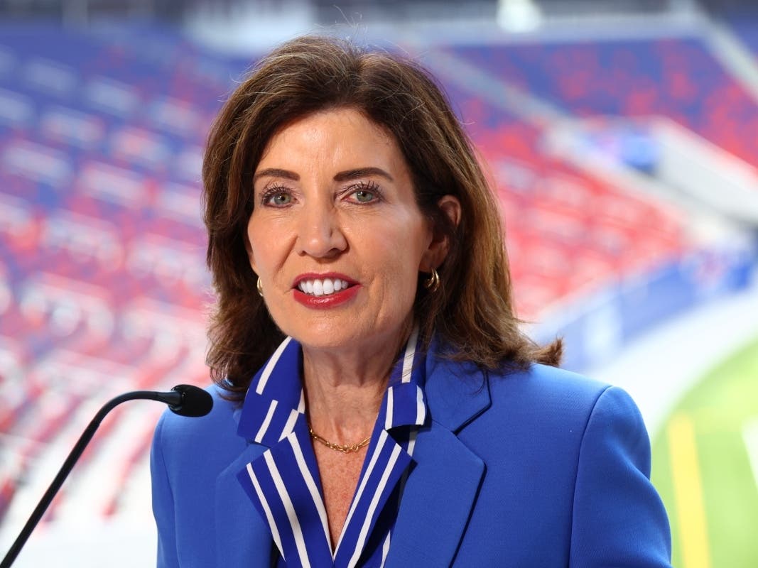 New York Gov. Kathy Hochul speaks following a ribbon cutting ceremony at the new Bills Highmark Stadium in Orchard Park, N.Y., Tuesday, June 23, 2026.
