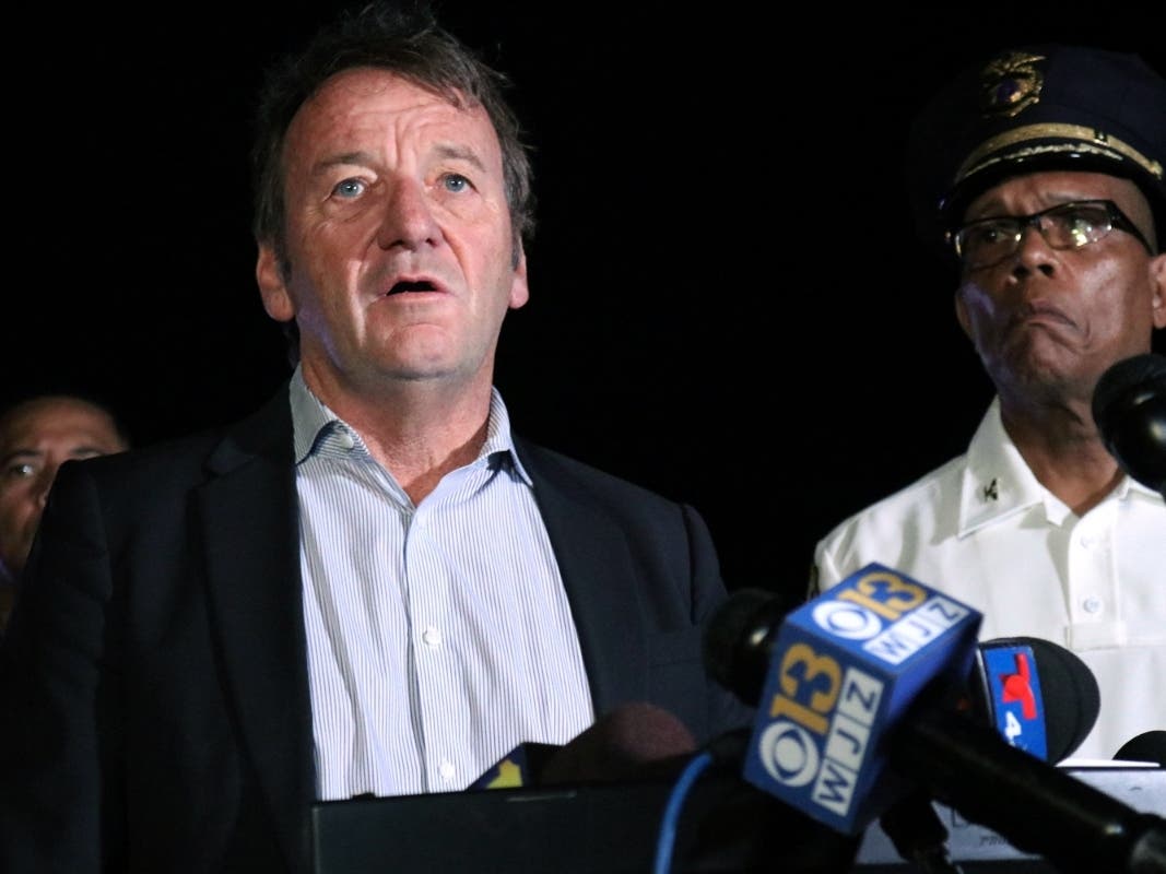 FILE - Annapolis Mayor Gavin Buckley speaks at a news conference about a shooting that left several people dead and wounded, late Sunday, June 11, 2023, in Annapolis, Md. Annapolis Police Chief Ed Jackson stands at right. 