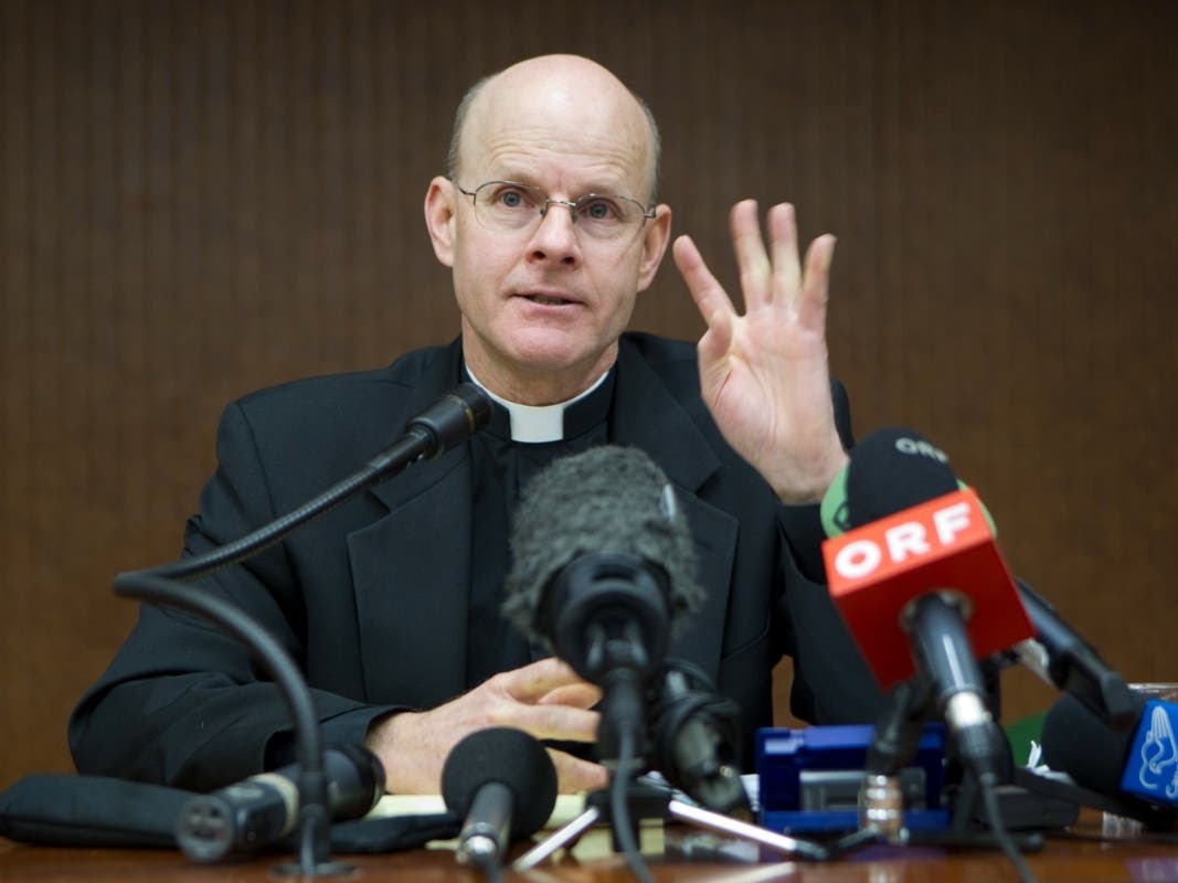 Monsignor Stephen Rossetti, a psychologist who for a decade ran a U.S. treatment center for abusive priests, talks to the media at a press conference during a Vatican-backed symposium on clerical sex abuse, in Rome, Tuesday, Feb. 7, 2012.