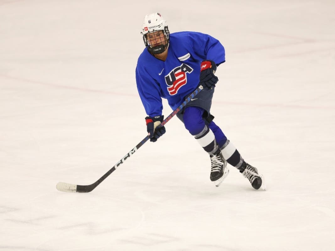 United States' Lacey Eden (6) skates during practice at the Lecom Harborcenter rink in Buffalo, N.Y., Tuesday, Aug. 16, 2022.