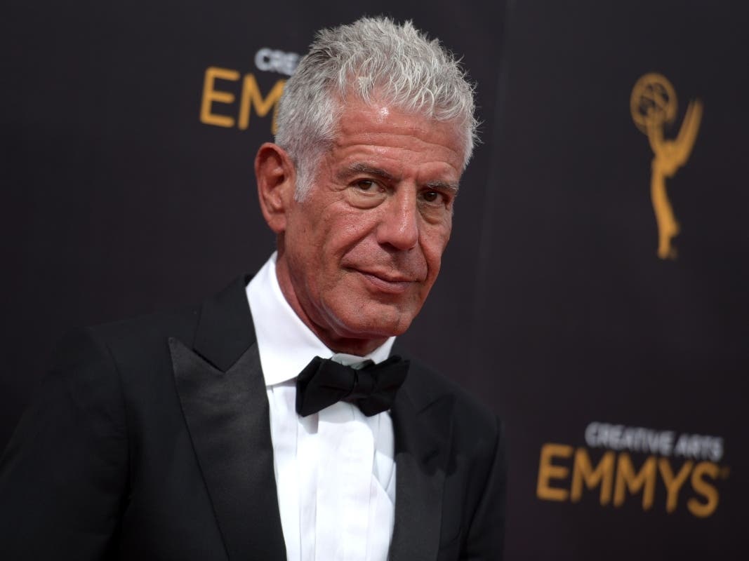A 2016 file photo shows Anthony Bourdain arriving at an Emmy Awards ceremony in Los Angeles.