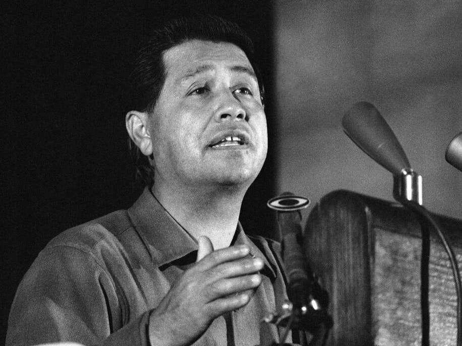 Cesar Chavez, the labor leader who organized California's migrant farm workers, tells laymen at Riverside Church in New York that youths and students were largely responsible for success of the grape boycott, Nov. 29, 1970.