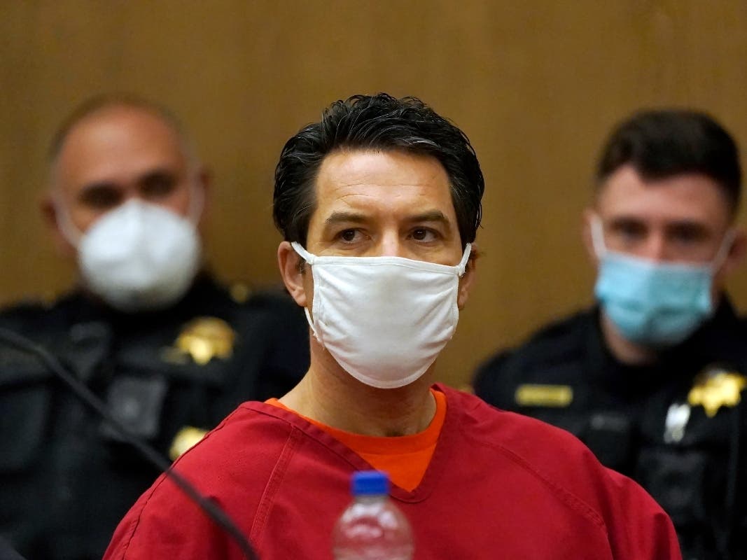 Scott Peterson listens during a hearing to determine whether he gets a new trial for the 2002 murder of his pregnant wife, Laci Peterson, and unborn son at the San Mateo County Superior Court in Redwood City, Calif., Feb. 25, 2022.