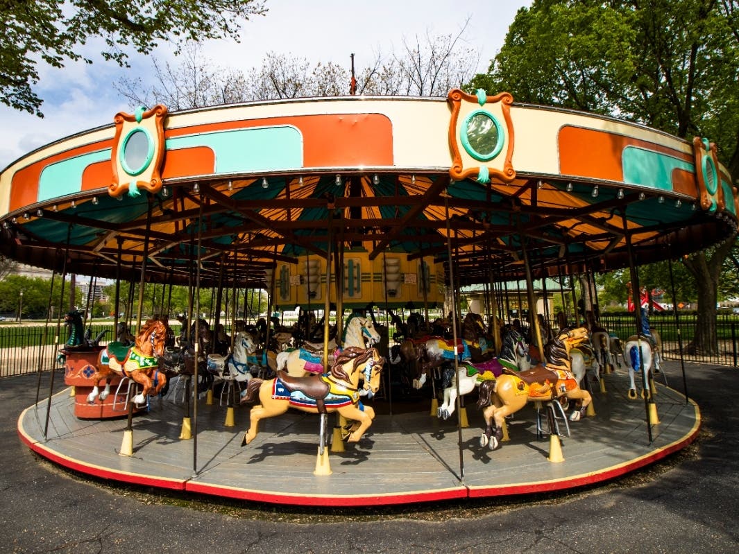 The Carousel on the Mall in Washington, sits empty, Monday, April 20, 2020, as Smithsonian Museums and entertainment facilities on the National Mall are closed on the normally busy season of the year, due to the coronavirus pandemic. 