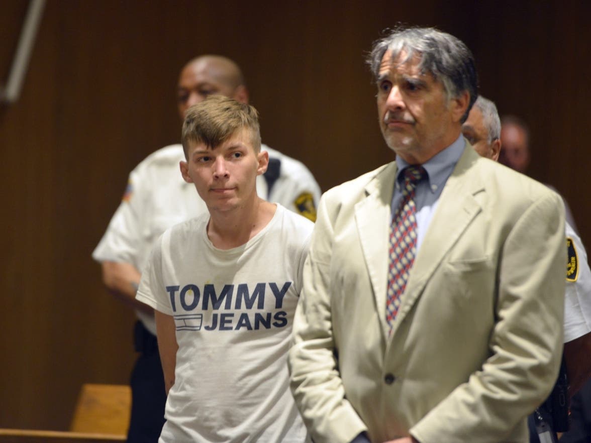 Volodymyr Zhukovskyy of West Springfield, Mass., stands during his arraignment in Springfield District Court in 2019.