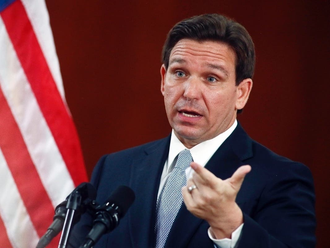 Florida Gov. Ron DeSantis answers questions from the media in the Florida Cabinet following his State of the State address during a joint session of the Senate and House of Representatives Tuesday, March 7, 2023, at the Capitol in Tallahassee, Fla.
