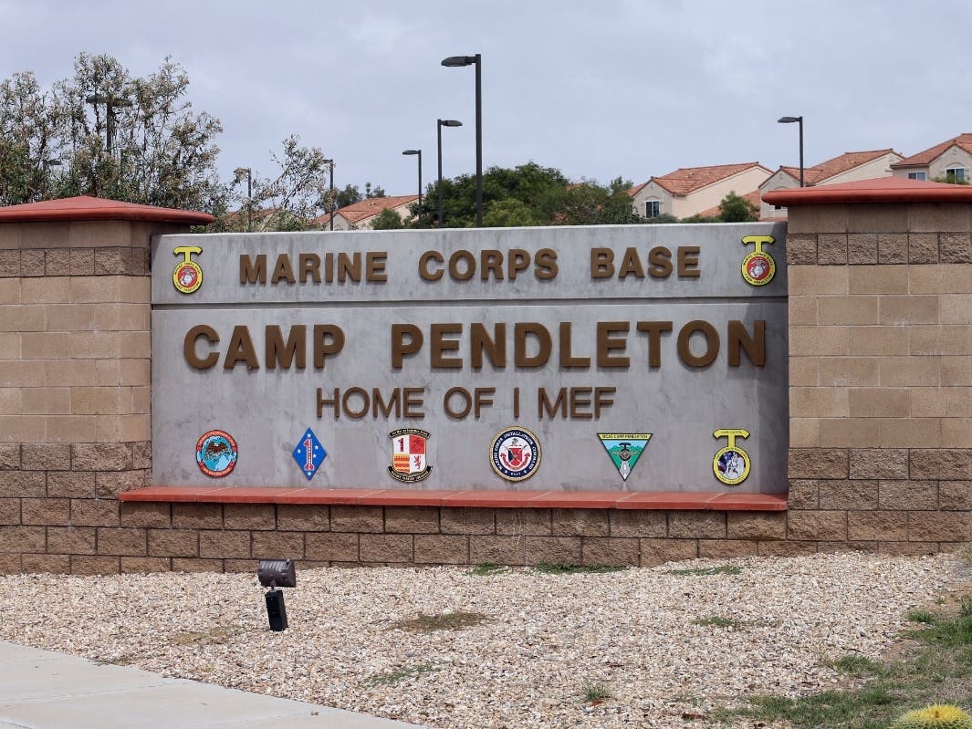 The entrance to Marine Corps base Camp Pendleton is seen on Sept. 22, 2015, in Oceanside, Calif.