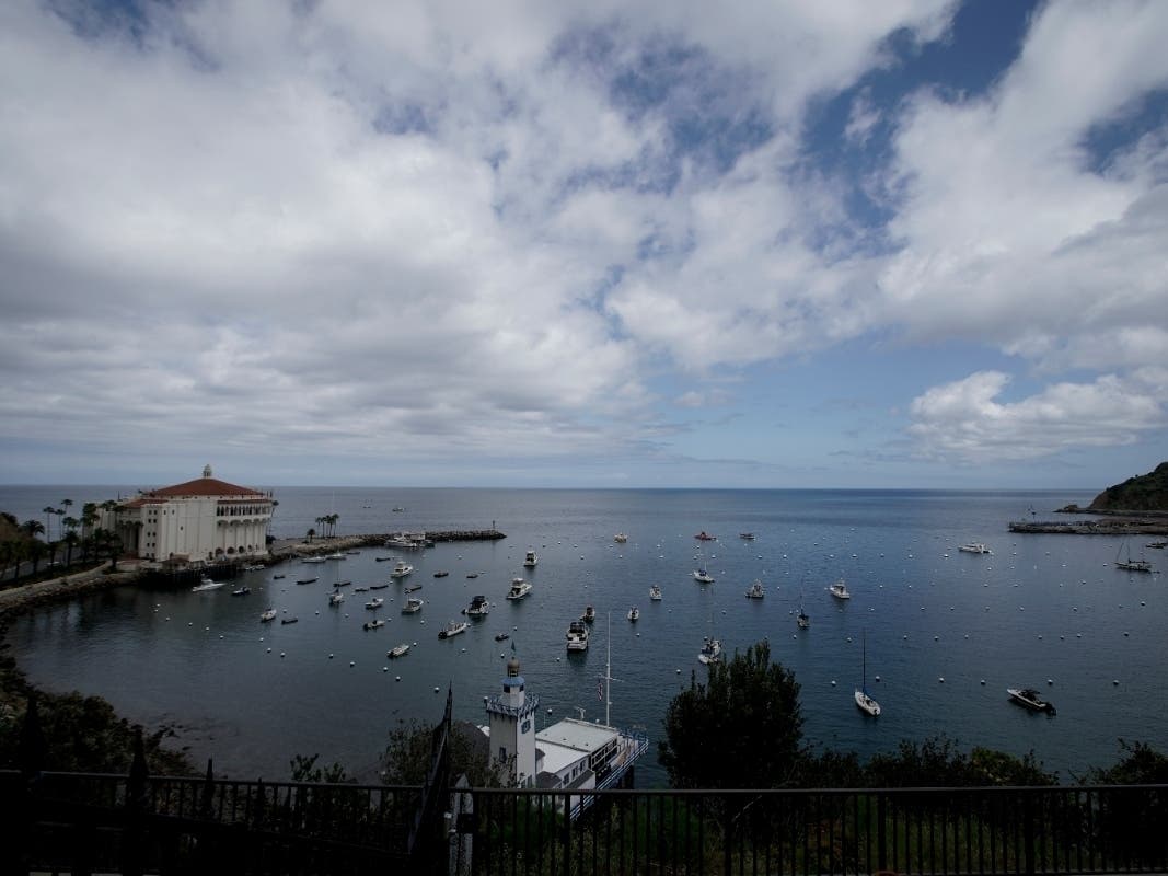 FILE - A view of the harbor on Catalina Island in Avalon, Calif, Saturday, April 18, 2020.