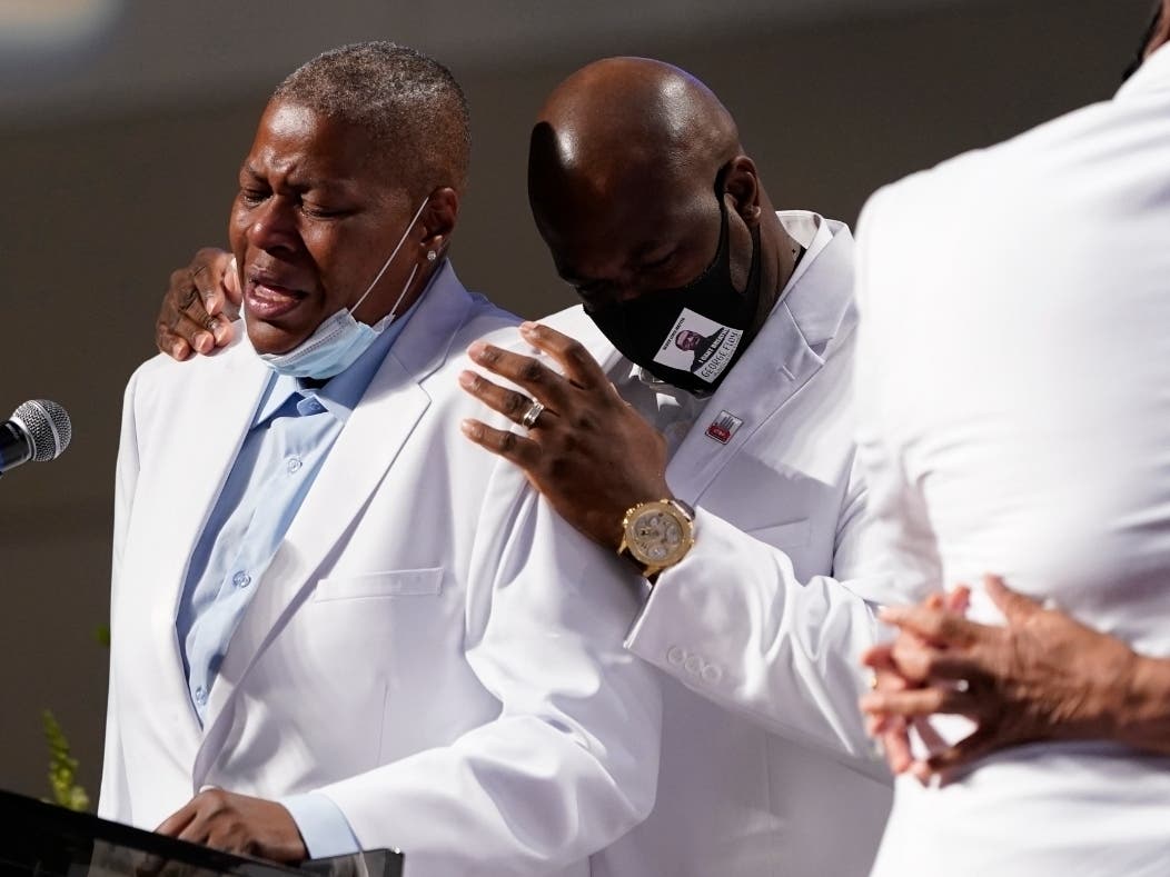 LaTonya Floyd speaks during the funeral service for her brother George Floyd at The Fountain of Praise church in Houston.