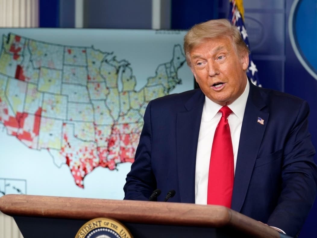 President Donald Trump speaks during a news conference Thursday at the White House.