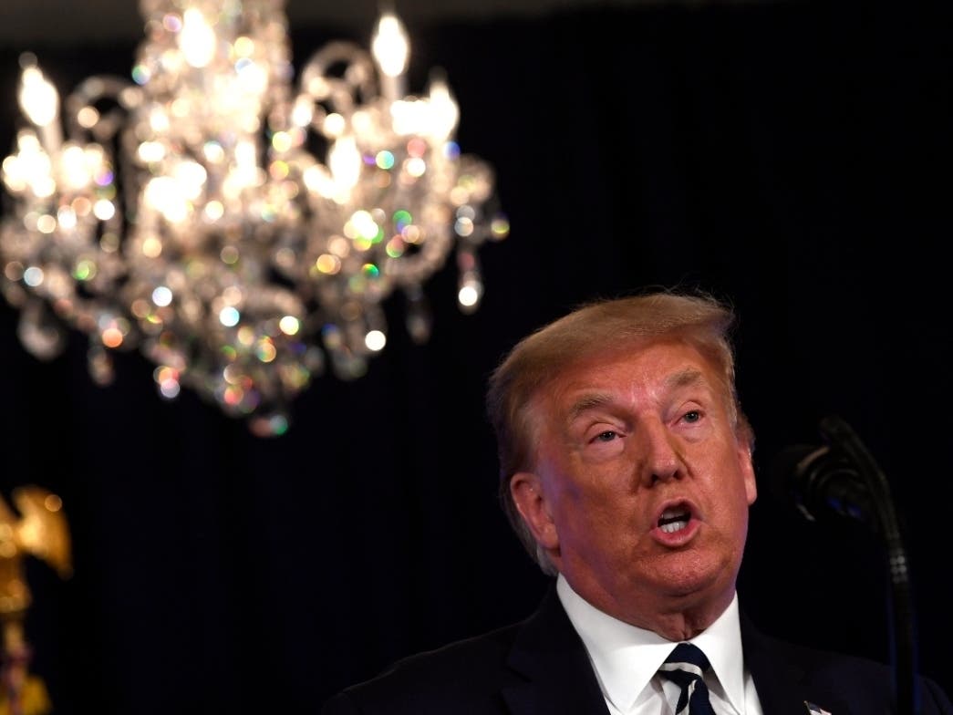 President Donald Trump speaks at Trump National Golf Club Bedminster in Bedminster, New Jersey.