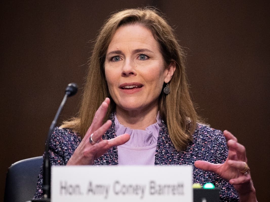 Supreme Court nominee Amy Coney Barrett speaks during a confirmation hearing before the Senate Judiciary Committee on Wednesday.