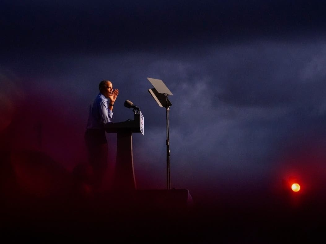 Former President Barack Obama speaks at Citizens Bank Park as he campaigns for Democratic presidential candidate former Vice President Joe Biden.