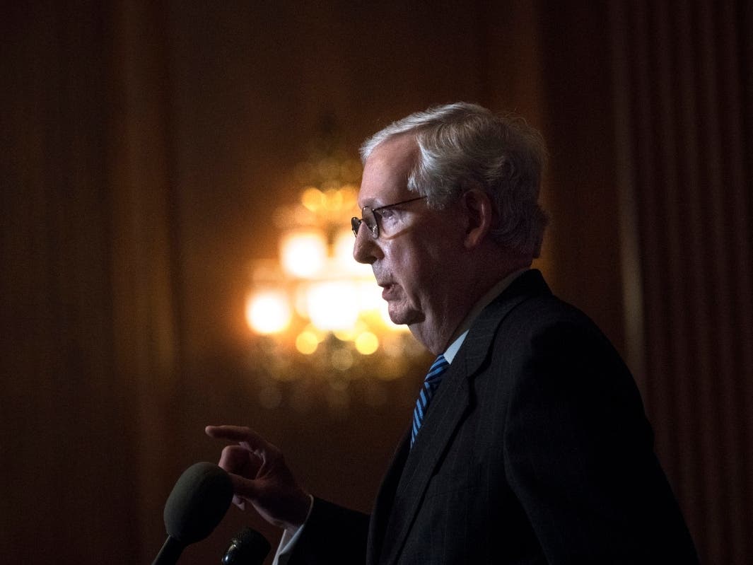 Senate Majority Leader Mitch McConnell of Ky., speaks during a news conference with other Senate Republicans on Capitol Hill in Washington on Tuesday.
