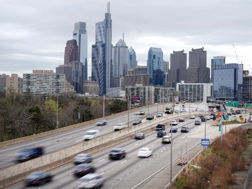 Motor vehicle traffic moves along the Interstate 76 highway in Philadelphia on Wednesday.