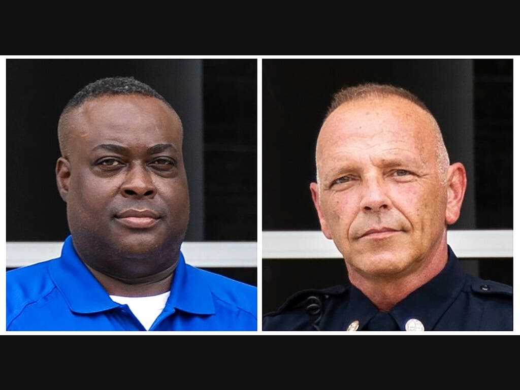 This photo combo of images provided by Bridgewater College shows campus safety Officer J.J. Jefferson (left) and campus police Officer John Painter. Both were killed Tuesday when a gunman opened fire on the college campus.