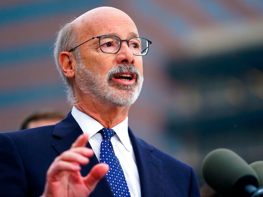 Pennsylvania Gov. Tom Wolf speaks during a news conference on Independence Mall in Philadelphia. Wolf on Wednesday called on state lawmakers to pass a bill that would send $2,000 checks to Pennsylvanians to help offset the rising cost of living.