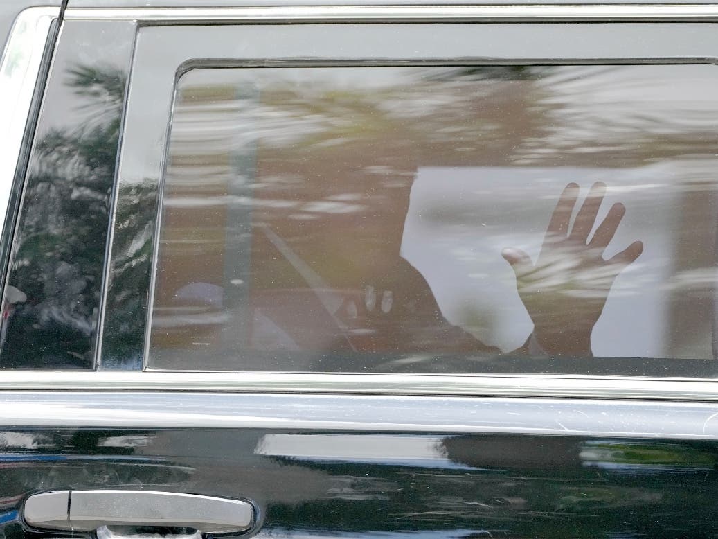 Former President Donald Trump leaves his Trump National Doral resort, Tuesday, June 13, 2023 in Doral, Fla.
