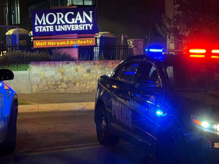 Baltimore police respond to a shooting at Morgan State University Tuesday in Baltimore. 