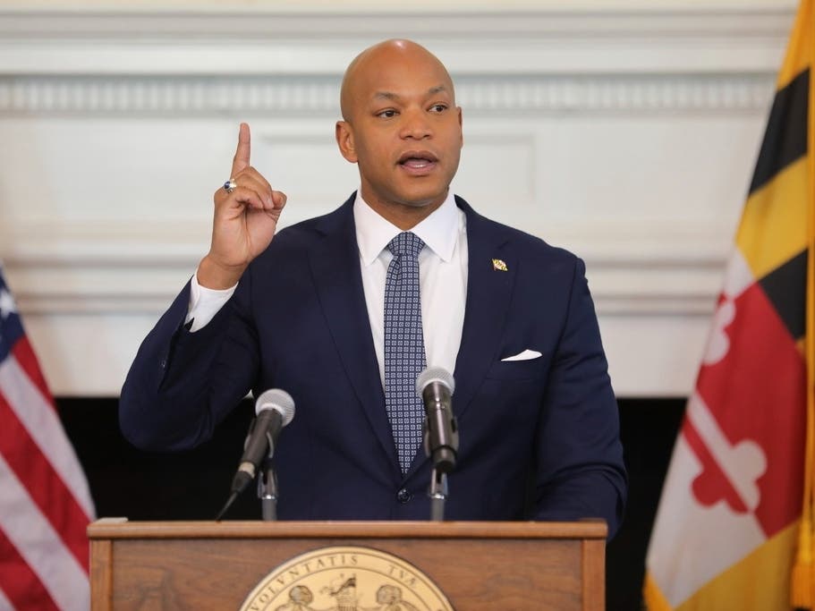 Maryland Gov. Wes Moore talks about his budget proposal for the next fiscal year during a news conference on Wednesday in Annapolis.