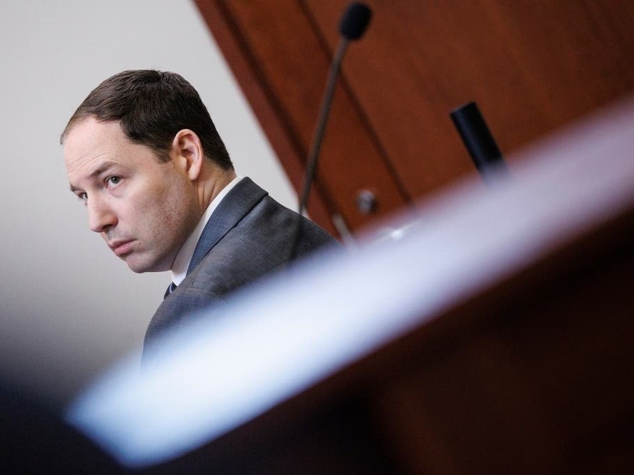 Brendan Banfield looks on during the double murder trial for Brendan Banfield in Fairfax County Circuit Court, Wednesday, Jan. 14, 2026, in Fairfax, Va.