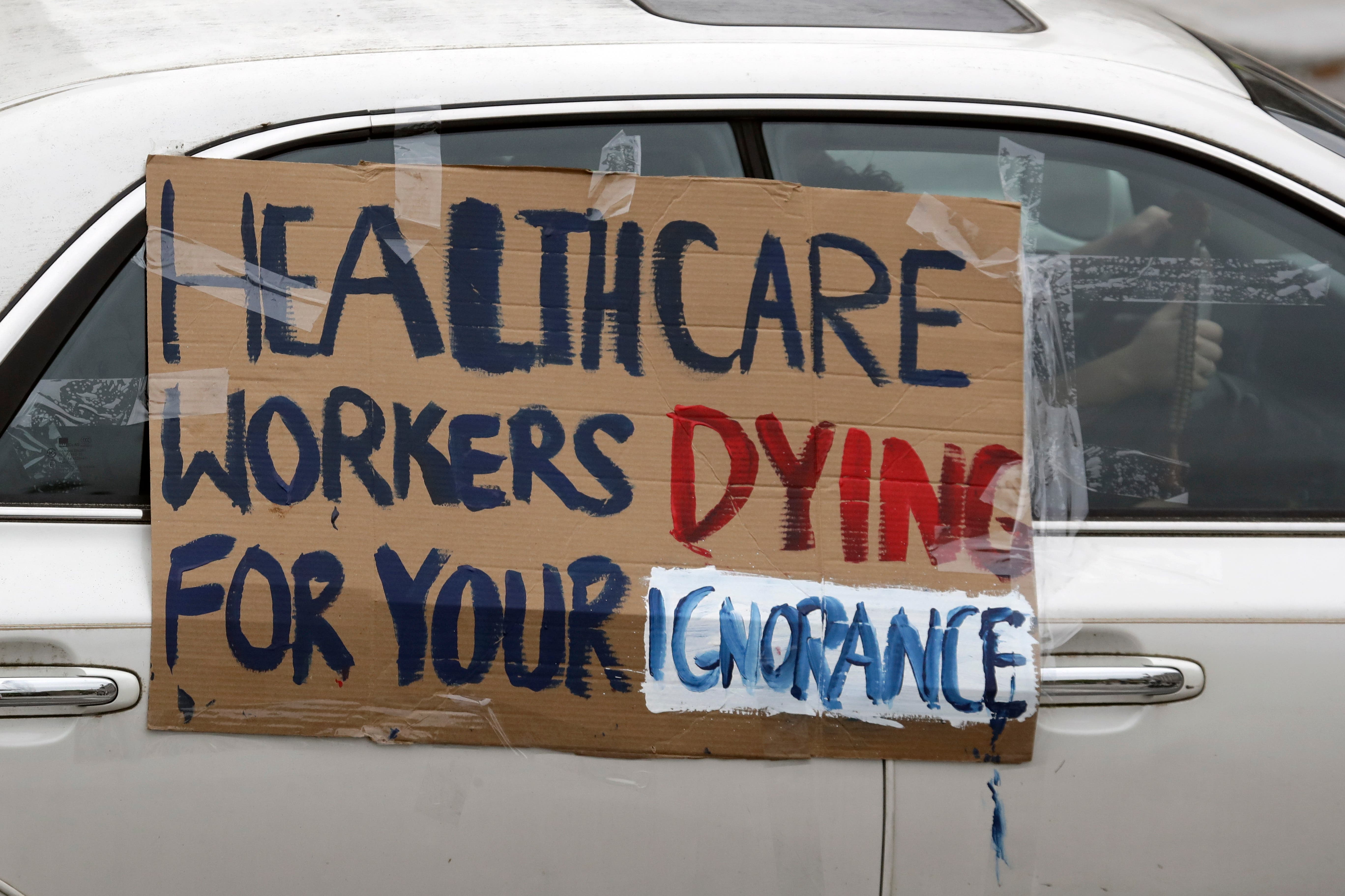 A sign protesting the protesters.