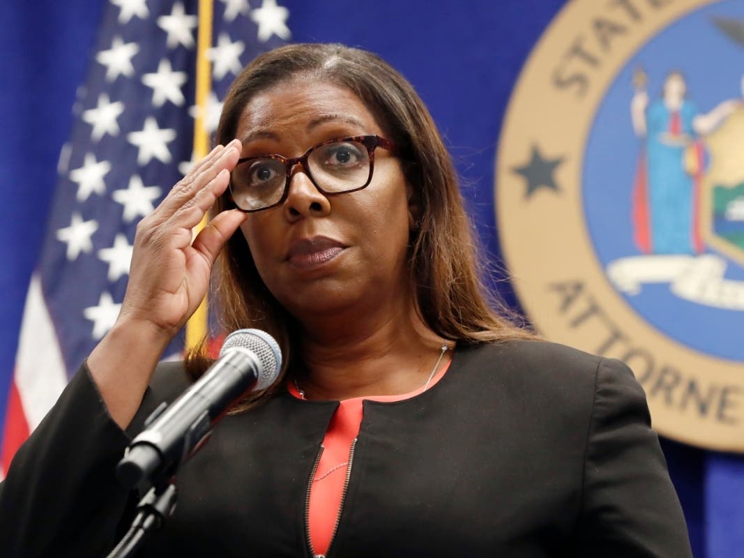 In this Aug. 6, 2020, file photo, New York State Attorney General Letitia James adjusts her glasses during a press conference in New York. New York may have undercounted COVID-19 deaths of nursing home residents by as much as 50%, the state’s attorney gen